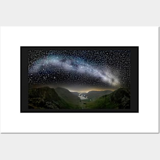 Milky Way over Mountains and Lakes Posters and Art